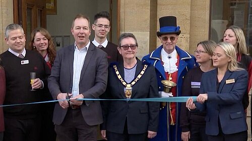 Richard Foord MP with people opening the Axminster Banking Hub