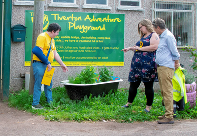 Cllr Siobhan Knight explaining one of her projects to Cllrs Ben Holdman (Castle), and David Sutton (Lowman)