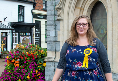 Cllr Siobhan Knight at Lowman Green Clock Tower, Tiverton