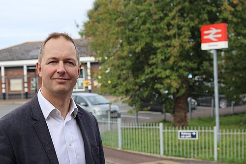 Richard Foord MP outside Honiton station